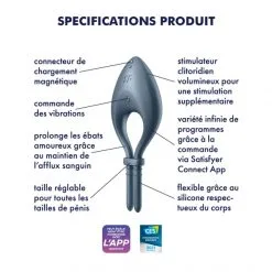 Satisfyer Cockring Vibrant Connecté Bullseye -Sextoy Soldes anneau cockring connect bullseye gris 08