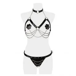 Grey Velvet Ensemble Érotique Chaines 3 Pièces -Sextoy Soldes bdt ensemble erotique chaines 3 pieces 4