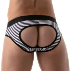 TOF Paris Brief Stripes Push-Up Bottomless 9 TOF Paris Brief Stripes Push-Up Bottomless -Sextoy Soldes briefs stripes pushup bottomless noir 03