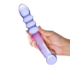 GLÄS Double Dong En Verre Rain Ribbed -Sextoy Soldes double dong en verre purple rain ribbed 03