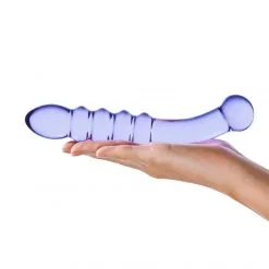 GLÄS Double Dong En Verre Rain Ribbed -Sextoy Soldes double dong en verre purple rain ribbed 04