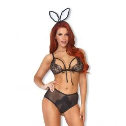 LEG AVENUE Ensemble Dentelle Et Satin Bunny Noir