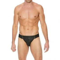 UOMO Jock En Cuir Zipper -Sextoy Soldes jock cuir zipper uomo noir 04