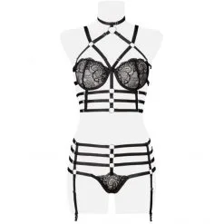 Grey Velvet Ensemble 2 Pièces Harnais Et Dentelle -Sextoy Soldes lingerie harnais dentelle grey velvet 5