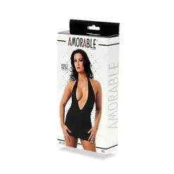 Amorable By Rimba Mini-Robe Noire Décolleté Plongeant -Sextoy Soldes mini robe noire decollet plongeant 3